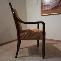 Finkeldei Einzelstühle|Armlehnstuhl Modell orly 9620mit Sichtholz Stoff Bezug Goldgelb Braun Toul 33 118 Sichtholzgestell Gebeizt und Lackiert