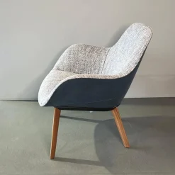 Walter Knoll Einzelstühle|Armlehnstuhl Sheru 353 10C Innen Stoff Sorel 7872 Tanzanite Grau Außen Leder Vintage 1437 Midnight Blue Blau Gestell Nussbaum
