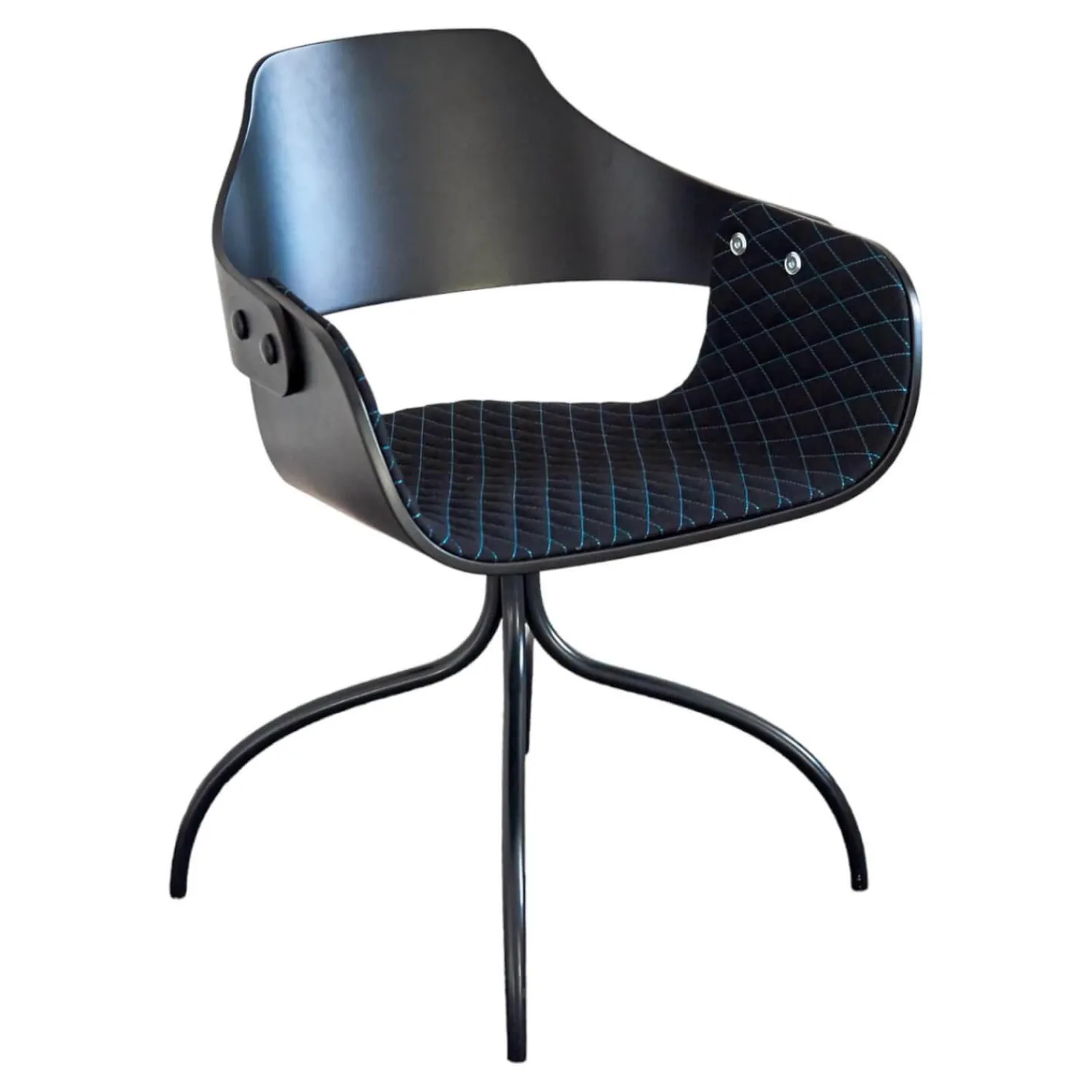 BD Barcelona Einzelstühle|Armlehnstuhl Showtime Bezug Breeze Z10 Black Schwarz Mit Blauen Nähten Schale Lackiert Schwarz Matt Gestell Anthrazit Matt Drehbar Ohne Armauflagen