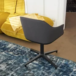 Vitra Einzelstühle|Armlehnstuhl Softshell Bezug Stoff Plano Dunkelgrau 4 Stern Gestell Drehbar Aus Aluminium Pulverbeschichtet Basic Dark Schwarz