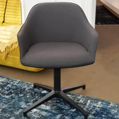 Vitra Einzelstühle|Armlehnstuhl Softshell Bezug Stoff Plano Dunkelgrau 4 Stern Gestell Drehbar Aus Aluminium Pulverbeschichtet Basic Dark Schwarz