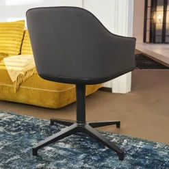 Vitra Einzelstühle|Armlehnstuhl Softshell Bezug Stoff Plano Dunkelgrau 4 Stern Gestell Drehbar Aus Aluminium Pulverbeschichtet Basic Dark Schwarz