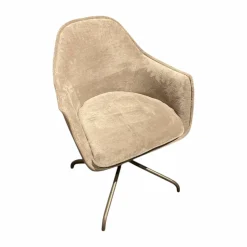 Christine Kröncke Einzelstühle|Armlehnstuhl Sophie Moover Stoff Cozy 022 Taupe Beige Außen Leder Belsoave Stone Beige Drehgestell Rauchbraun