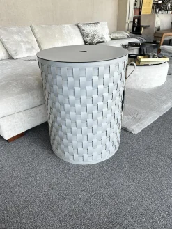 Pinetti Beistelltische|Aufbewahrungskorb Demetra Handgewebt Leder Light Grey Hellgrau
