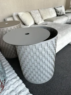 Pinetti Beistelltische|Aufbewahrungskorb Demetra Handgewebt Leder Light Grey Hellgrau