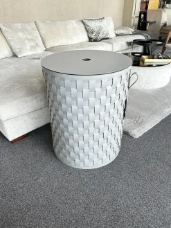 Pinetti Beistelltische|Aufbewahrungskorb Demetra Handgewebt Leder Light Grey Hellgrau
