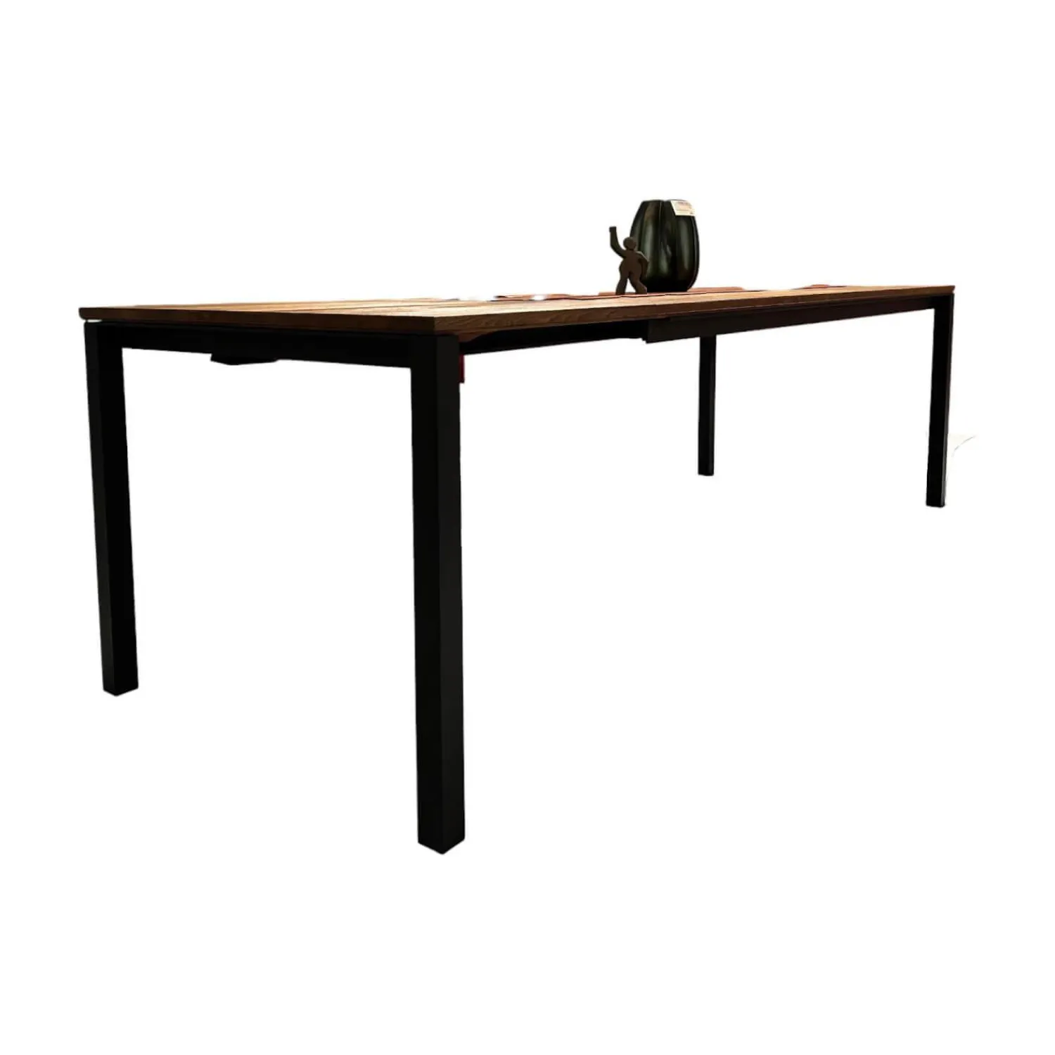 Janua Esstische|Ausziehtisch S600 Platte Eiche Geräuchert Natur Geölt Füße RAL 9005 Tiefschwarz Schwarz Pulverbeschichtet Matt