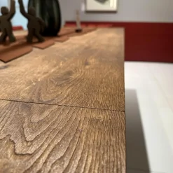 Janua Esstische|Ausziehtisch S600 Platte Eiche Geräuchert Natur Geölt Füße RAL 9005 Tiefschwarz Schwarz Pulverbeschichtet Matt