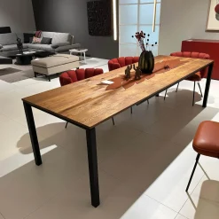 Janua Esstische|Ausziehtisch S600 Platte Eiche Geräuchert Natur Geölt Füße RAL 9005 Tiefschwarz Schwarz Pulverbeschichtet Matt