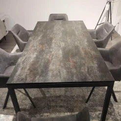 Contur Esstische|Auszugstisch Pienza Platte Keramik Oxido Darknight Grau Anthrazit Gestell Aluminium Schwarzgrau Pulverbeschichtet