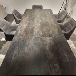 Contur Esstische|Auszugstisch Pienza Platte Keramik Oxido Darknight Grau Anthrazit Gestell Aluminium Schwarzgrau Pulverbeschichtet