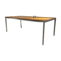 Team 7 Esstische|Auszugtisch Tak Platte Nussbaum Naturöl Gestell Metall Edelstahl Finish Mit Einlegeplatte