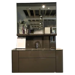 Hülsta Vitrinen & Highboards|Badkombination Gentis Bad Hinterlackiertes Glas Lack Hochglanz Grau Mit LED Beleuchtung