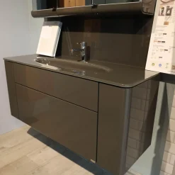 Hülsta Vitrinen & Highboards|Badkombination Gentis Bad Hinterlackiertes Glas Lack Hochglanz Grau Mit LED Beleuchtung