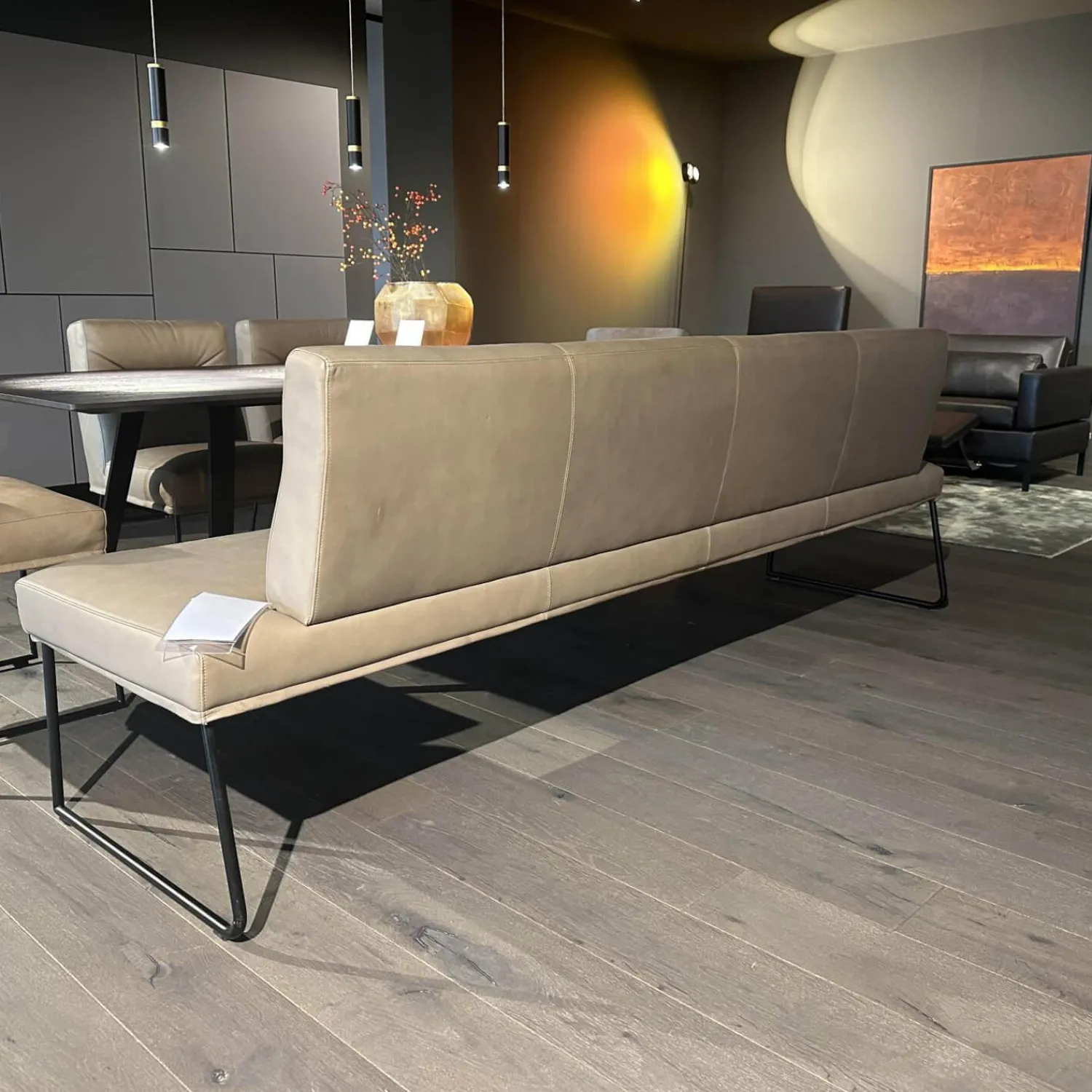 Haas Bänke|Bank Columbo Leder Rancho 1805 Fango Beige Metallgestell Rundrohr Schwarz Lackiert