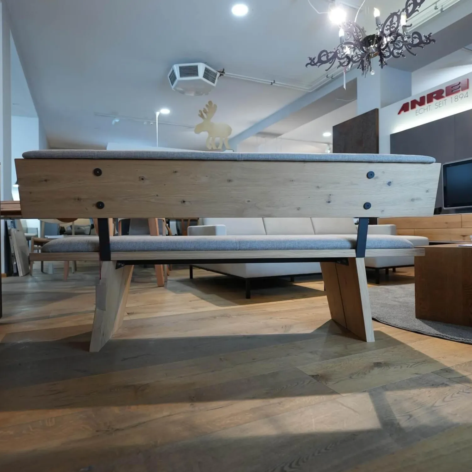 Venjakob Bänke|Bank Impuls P6 Oxford Uni Beige Grau Gestell Wildeiche Hell Geölt Bügel Metall Anthrazit Matt