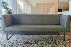 Cramer Polstermanufaktur Bänke|Bank Lena Stoff Webstoff mit Lederlook Pewter Graubraun Gestell Grau Pulverbeschichtet