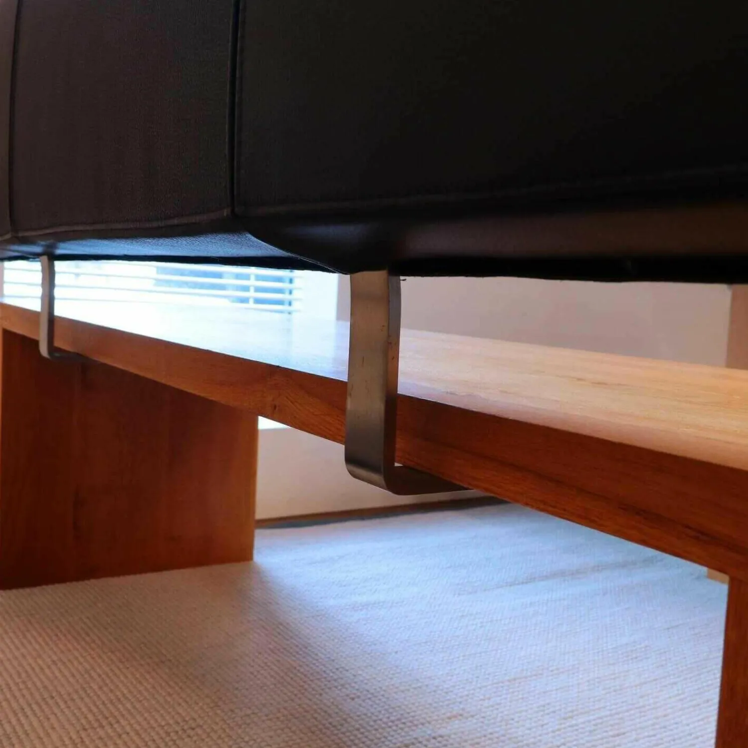 Schulte Design Bänke|Bank Massivholz Eiche mit Rückenlehne Leder Schwarz