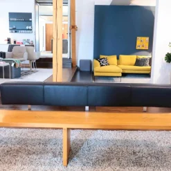Schulte Design Bänke|Bank Massivholz Eiche mit Rückenlehne Leder Schwarz