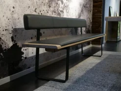 Team 7 Bänke|Bank Nox Eiche Naturöl Bezug Leder 70241 Anthrazit Metallkufe Schwarz