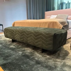 Minotti Bänke|Bank Quincy Chevron Leder Nabuk 30 Malachite grün Gestell Metall Brandy Anthrazit Glänzend Lackiert