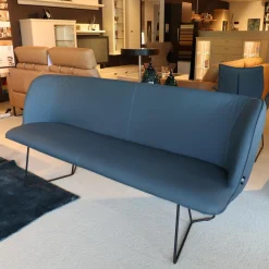 Contur Bänke|Bank Urbino Bezug Leder Toledo Whale Blau Grau Füße Stahl Pulverbeschichtet Schwarz