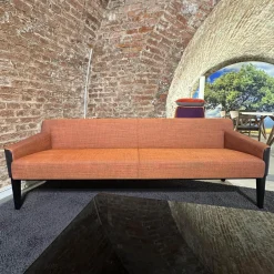 Wittmann Bänke|Bank William Innen Stoff Tekla Mandarin F Orange Außen Leder Nappa Stahlblau Schwarz Füße Buche Schwarz