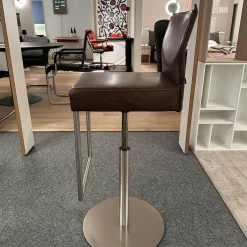 KFF Barhocker & Barstühle|Barhocker Texas Leder Hell Braun Fuß Edelstahl Silber