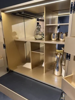 Contur Vitrinen & Highboards|Barschrank 3900 C Lack Gold Gebürstet Gestell Schwarz Rückwand Spiegel Inklusive LED Beleuchtung