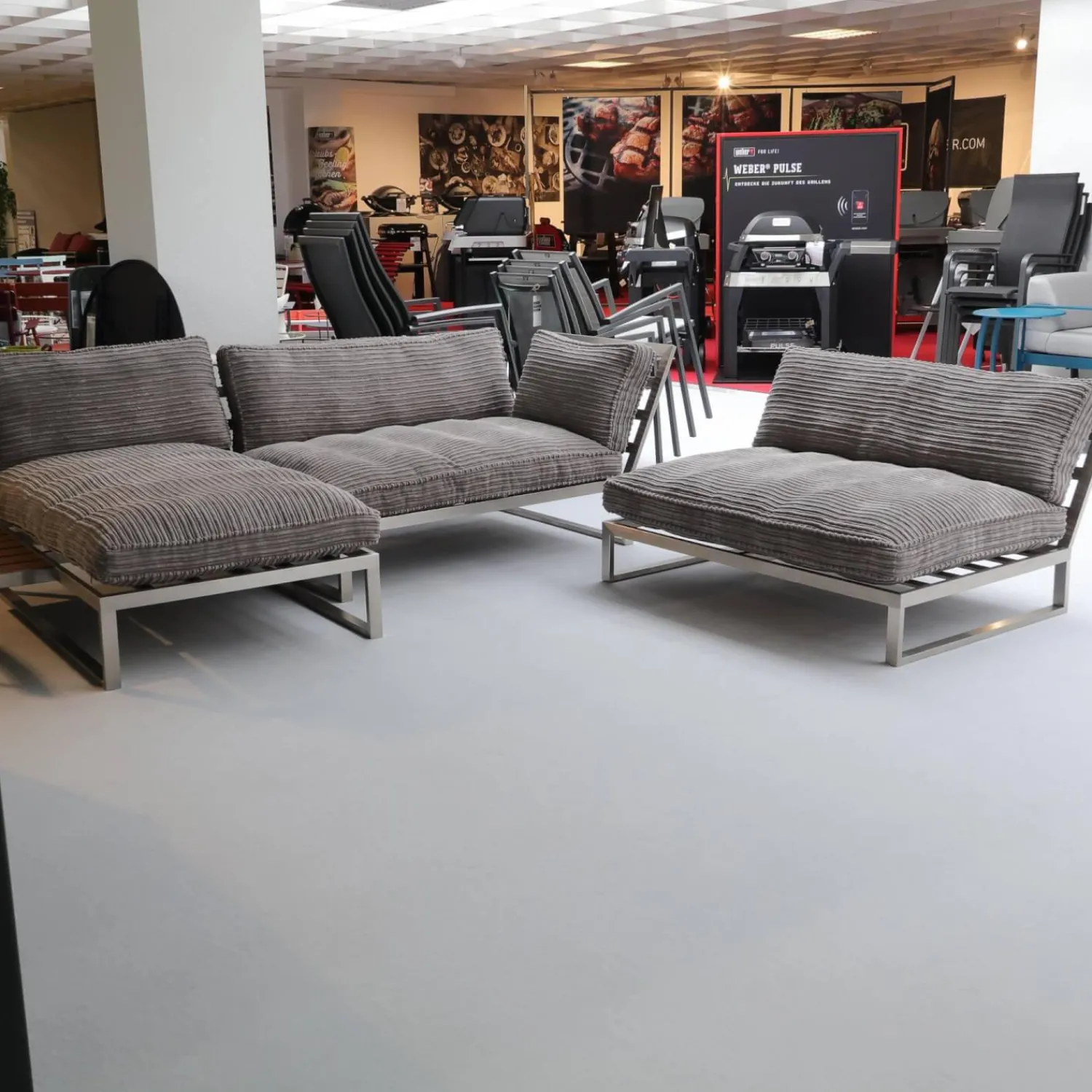 Marcel Design Loungemöbel|Becker Outdoor Lounge Gruppe Und Bank Bezug Cord Grau Gestell Edelstahl Handgebürstet