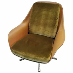 Flexform Loungesessel|Beistellsessel Sveva Stoff Eldorado 1559 Olivgrün Außen Braun Gestell Champagner