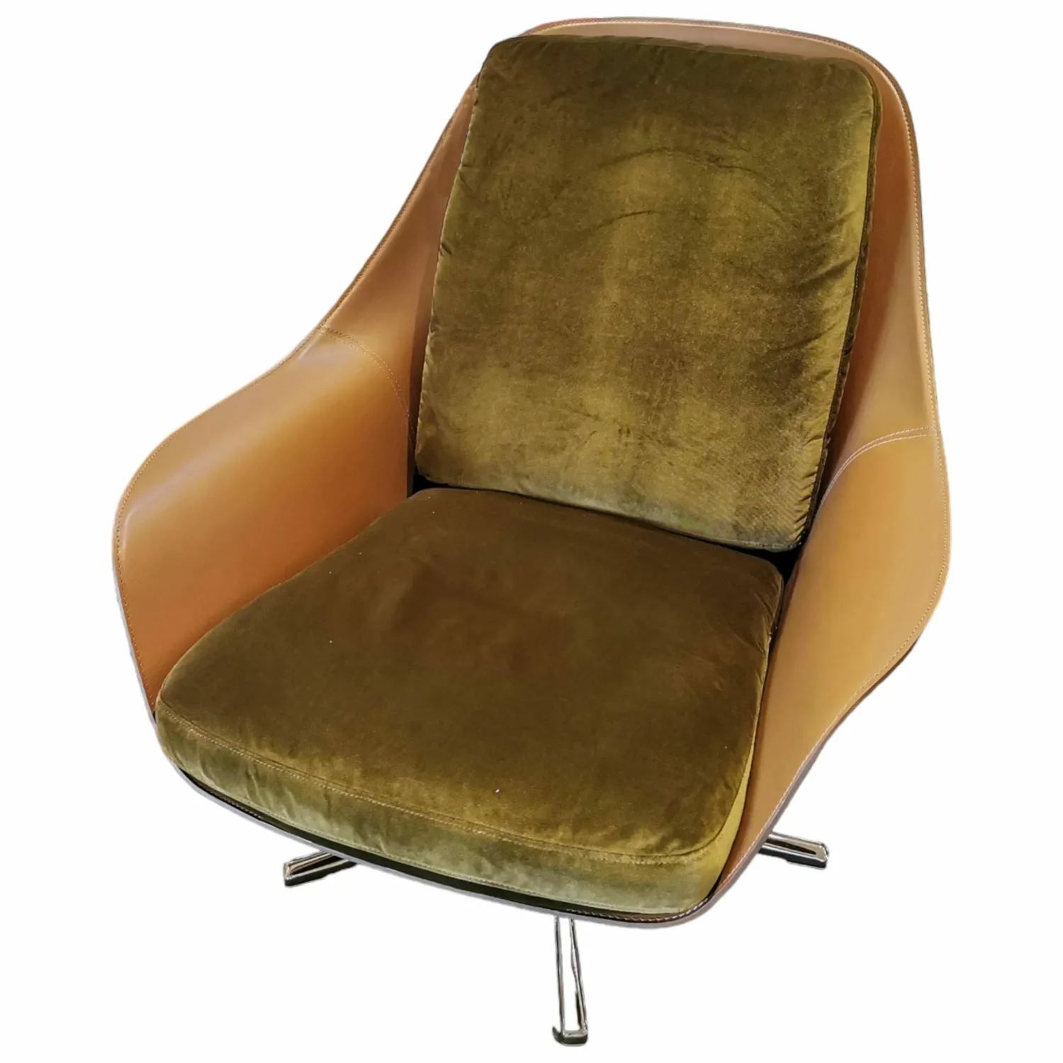 Flexform Loungesessel|Beistellsessel Sveva Stoff Eldorado 1559 Olivgrün Außen Braun Gestell Champagner