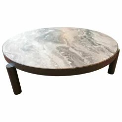 Marelli Couchtische|Beistelltisch Atene Groß Platte Marmor Arabescato Matt Finish Metall Dunkelgrau Gebürstet