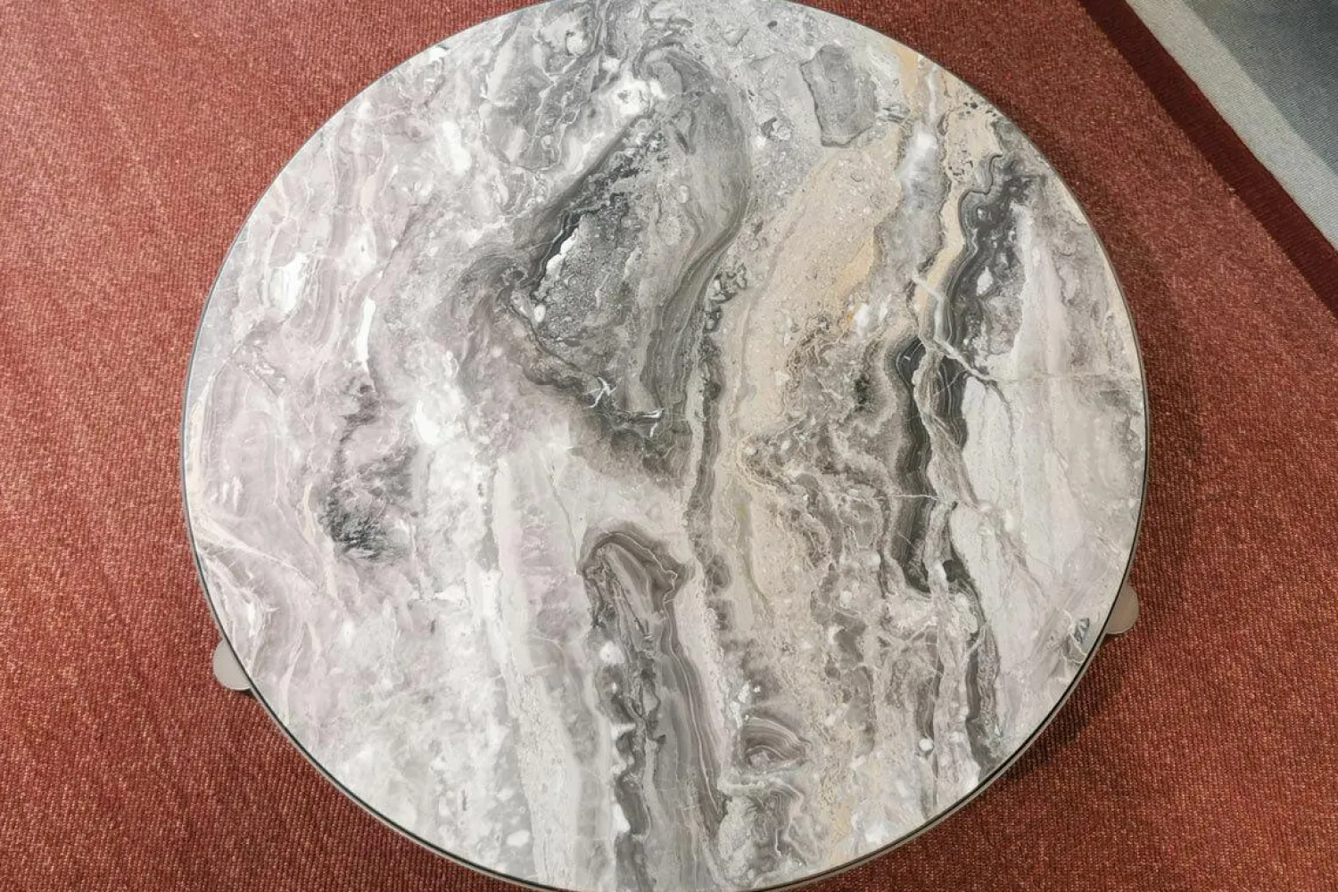 Marelli Couchtische|Beistelltisch Atene Groß Platte Marmor Arabescato Matt Finish Metall Dunkelgrau Gebürstet