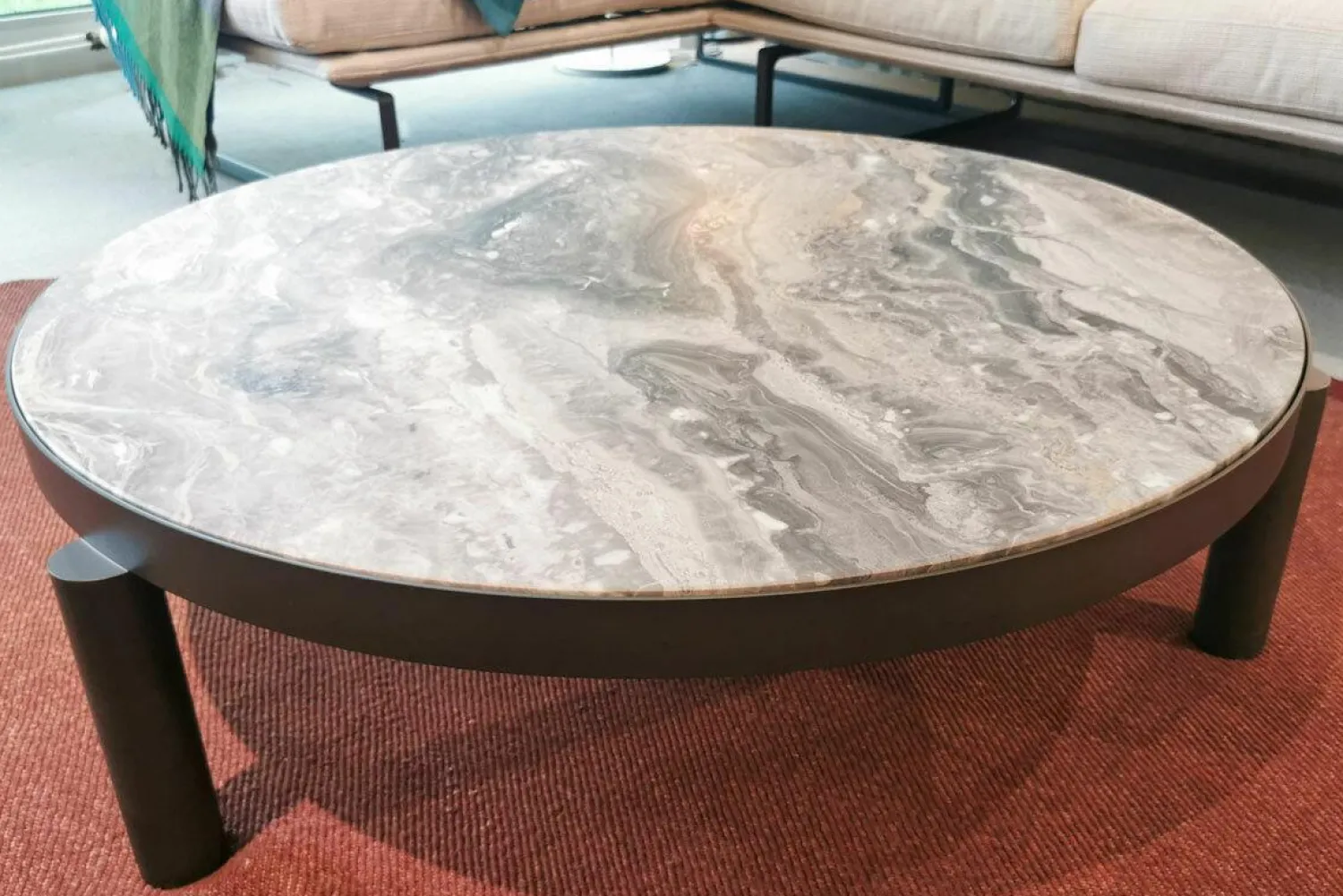 Marelli Couchtische|Beistelltisch Atene Groß Platte Marmor Arabescato Matt Finish Metall Dunkelgrau Gebürstet