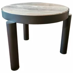 Marelli Beistelltische|Beistelltisch Atene Klein Platte Marmor Arabescato Matt Metall Dunkelgrau Gebürstet