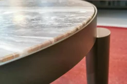 Marelli Beistelltische|Beistelltisch Atene Klein Platte Marmor Arabescato Matt Metall Dunkelgrau Gebürstet