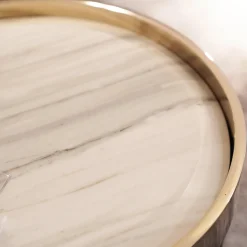 Minotti Beistelltische|Beistelltisch Bailly Platte Aus Zebrino Marmor Oberseite Hellgold Umrandet