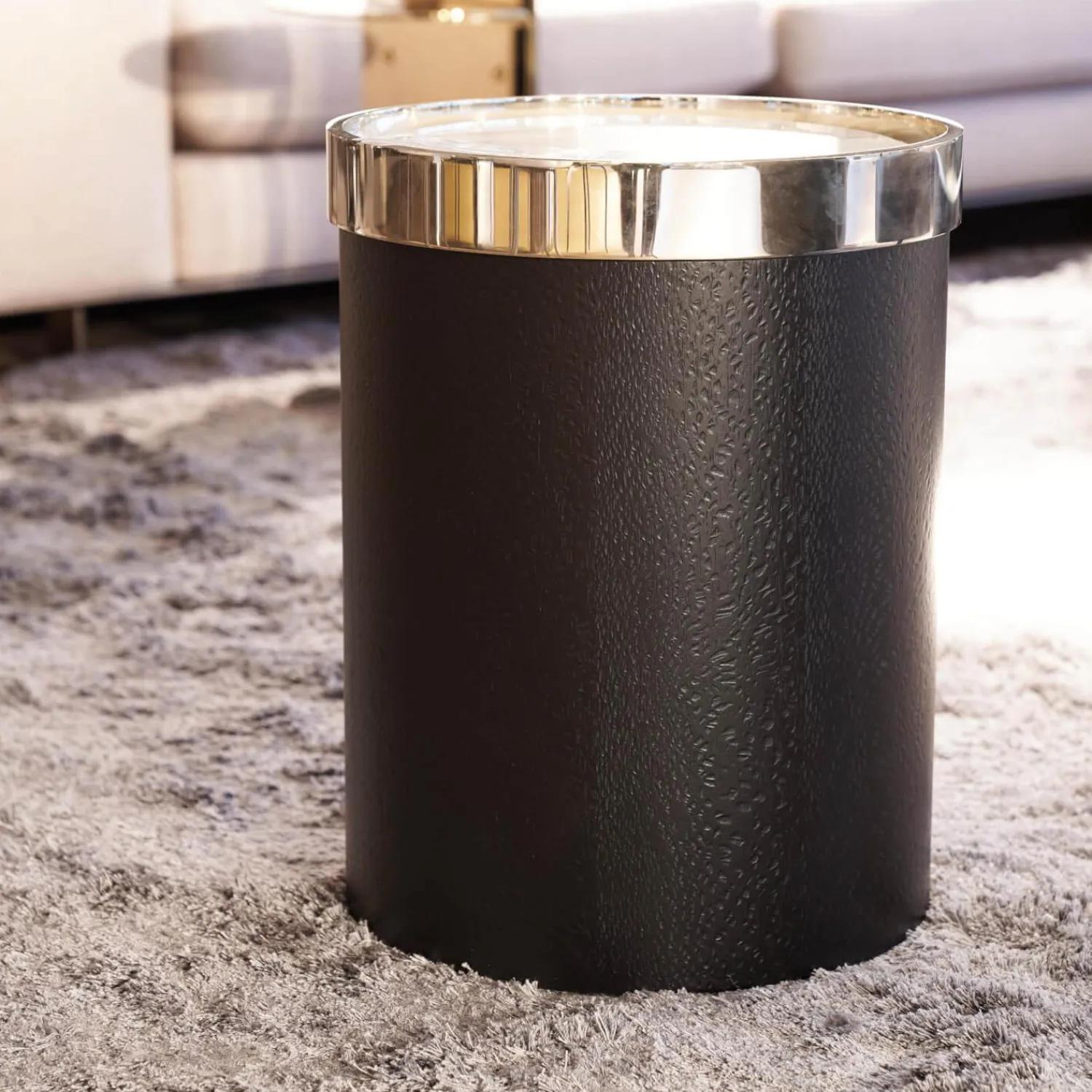 Minotti Beistelltische|Beistelltisch Bailly Platte Aus Zebrino Marmor Oberseite Hellgold Umrandet