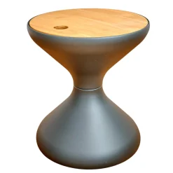 Gloster Beistelltische|Beistelltisch Bells Teakplatte Gestell Aluminium Meteor Schwarz Pulverbeschichtet Mit Ice Bucket