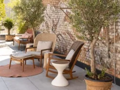 Gloster Beistelltische|Beistelltisch Bells Teakplatte Gestell Aluminium Weiß Pulverbeschichtet Ohne Ice Bucket