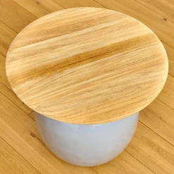 Gloster Beistelltische|Beistelltisch Blow Low Platte Teak Gestell Keramik Glasiert Smoke Grau