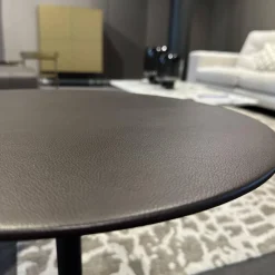 Poltrona Frau Beistelltische|Beistelltisch Bob Platte Leder SC 80-Bruno Havana Caffe Schwarz Gestell Stahl Nickelbrüniert Schwarz