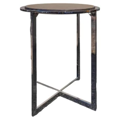 Draenert Beistelltische|Beistelltisch B-Tisch Charme Stein Braun Antico Gestell Chrom Poliert