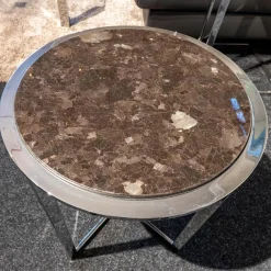 Draenert Beistelltische|Beistelltisch B-Tisch Charme Stein Braun Antico Gestell Chrom Poliert