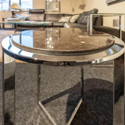 Draenert Beistelltische|Beistelltisch B-Tisch Charme Stein Braun Antico Gestell Chrom Poliert