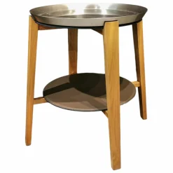 Flexform Beistelltische|Beistelltisch Cabare Material Nussbaum Canaletto Tablett Metall Satiniert