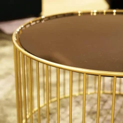 Minotti Beistelltische|Couchtische|Beistelltisch Caulfield 100x28 Gold Glasplatte Gold Metallgestell Glänzendes Hellgold