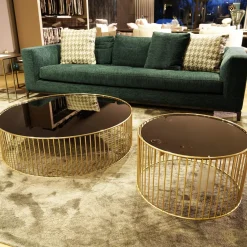 Minotti Beistelltische|Couchtische|Beistelltisch Caulfield 100x28 Gold Glasplatte Gold Metallgestell Glänzendes Hellgold