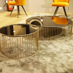 Minotti Beistelltische|Couchtische|Beistelltisch Caulfield 100x28 Gold Glasplatte Gold Metallgestell Glänzendes Hellgold